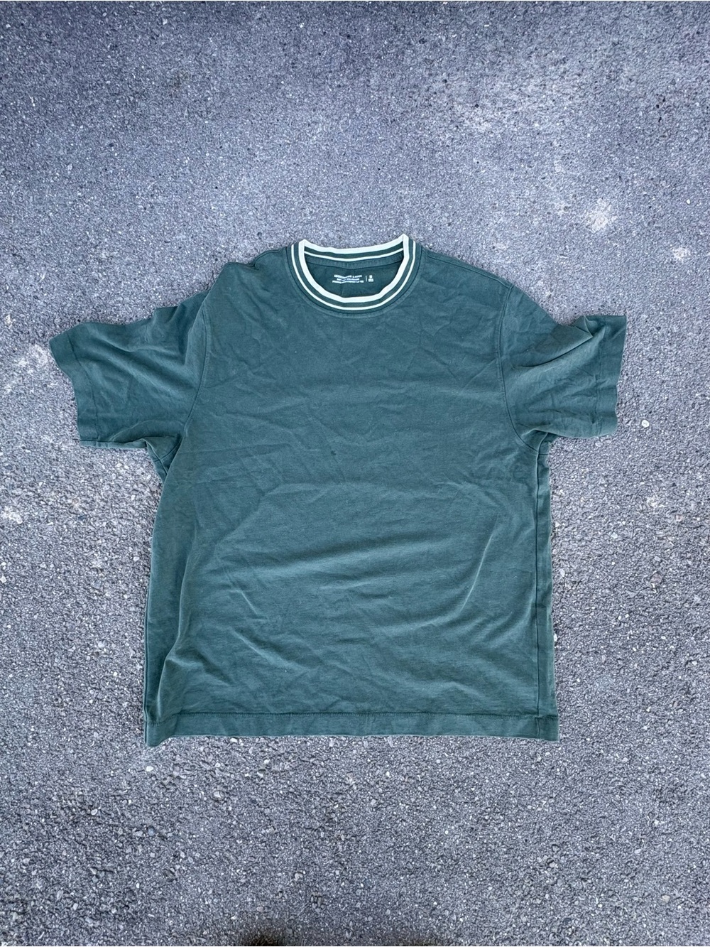 Abercrombie & Fitch Forest Green Short Sleeve Crew Tee with Striped Collar